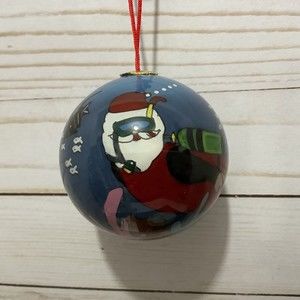 Reverse Inside Painted Glass Art Christmas Ornament & Box Scuba Santa Le Bien